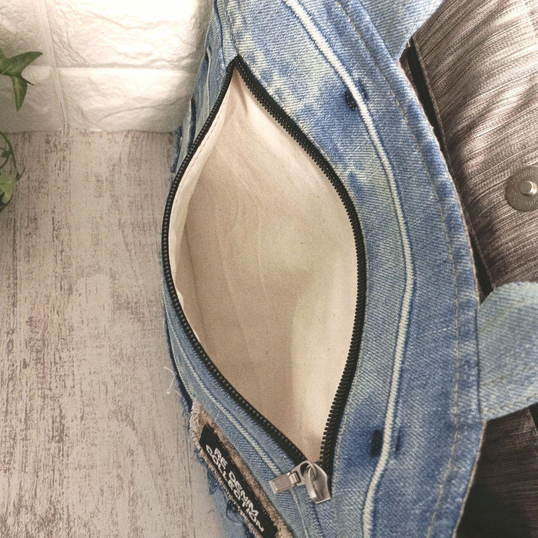 リメイクデニム★ヒョウ柄MIXフリンジトートバッグM＋ショルダーストラップ