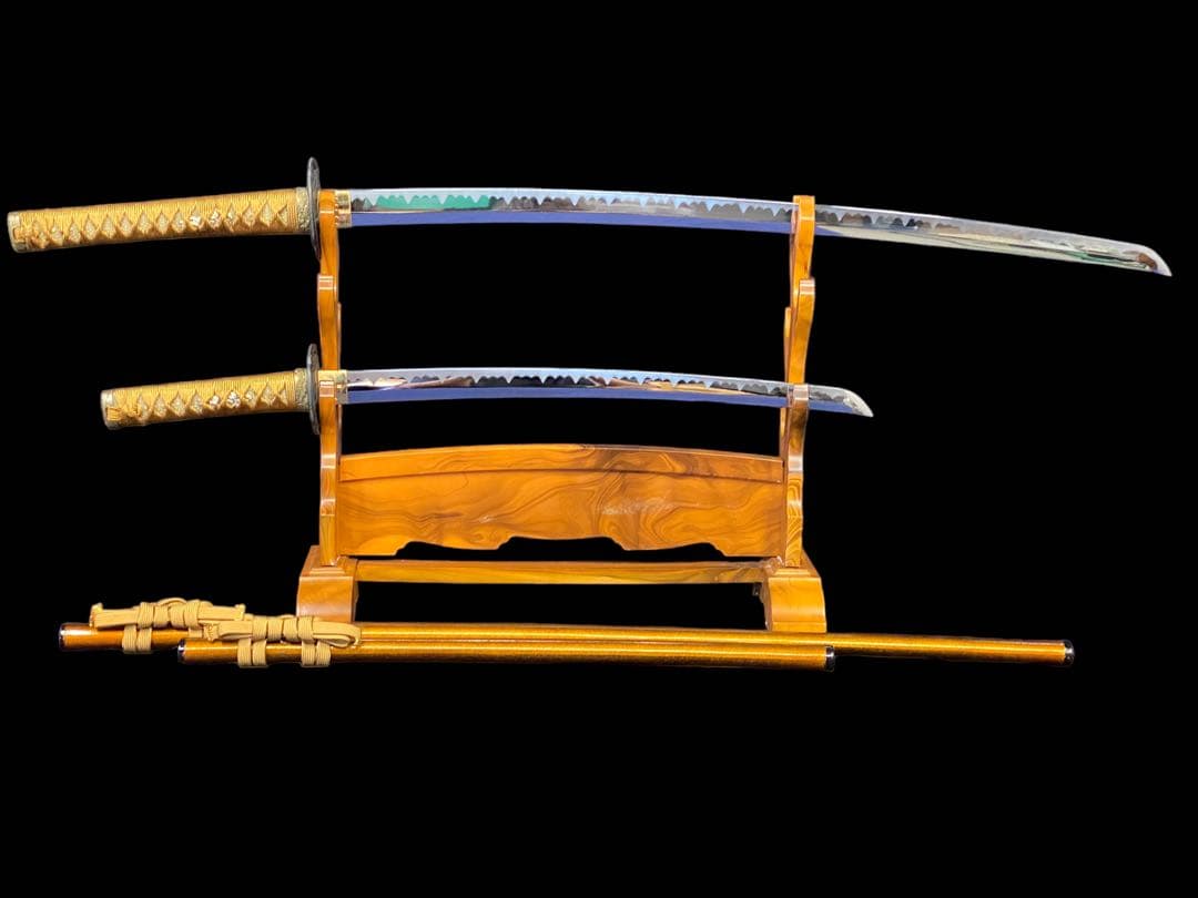 G 模造刀　模擬刀　武具　2本　透かし鍔　刀掛け付き　5本掛け　分解式