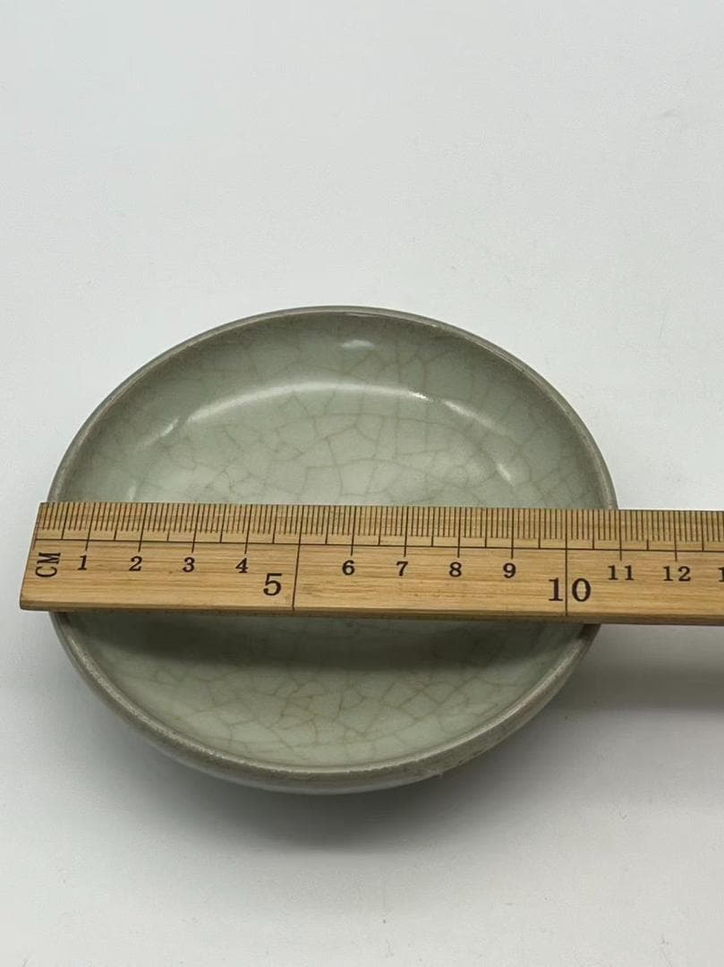 南宋時代　哥窯青釉開片盤　宋哥窯青釉盤　青磁皿　茶道具　唐物(F-123)