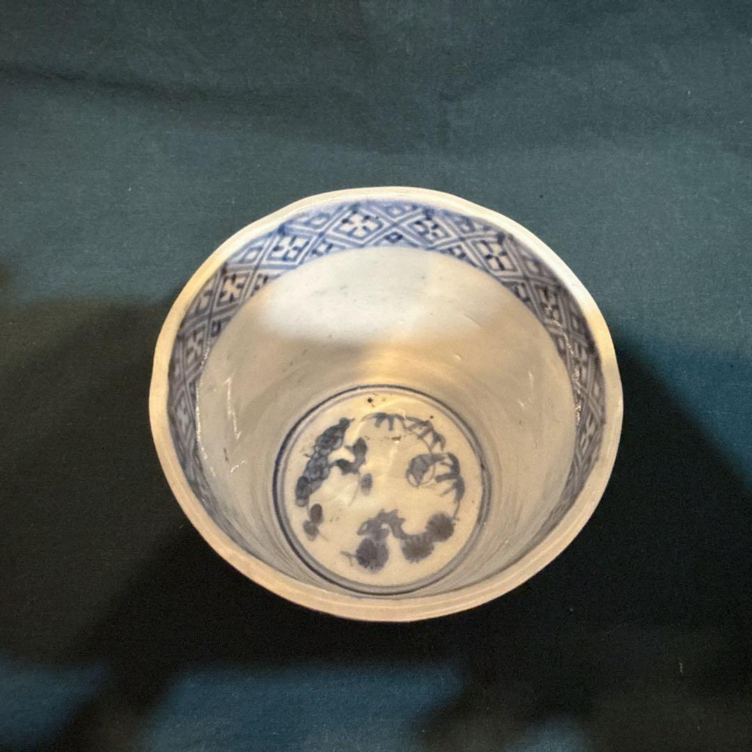 古伊万里　蕎麦猪口　江戸後期　花草唐草文