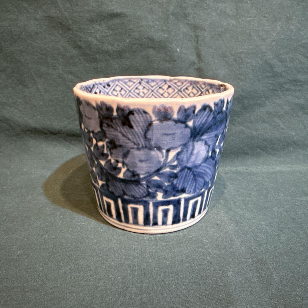 古伊万里　蕎麦猪口　江戸後期　花草唐草文