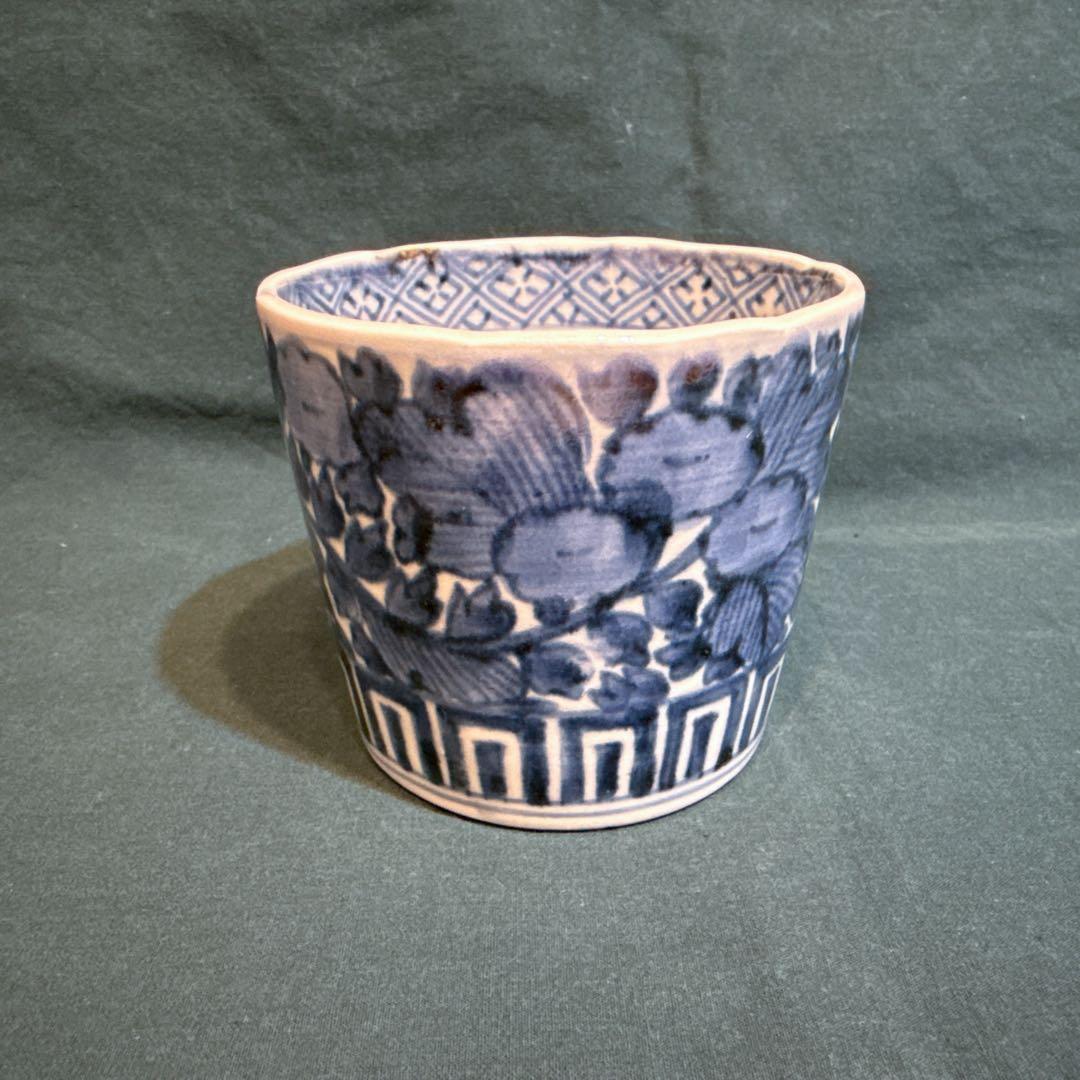 古伊万里　蕎麦猪口　江戸後期　花草唐草文