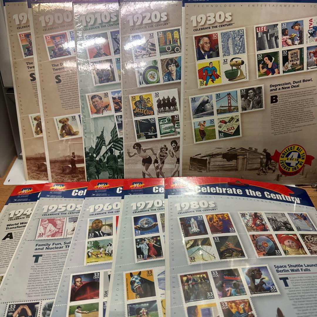 ★＄高騰【USA　切手シート1900年～1980年まで10枚まとめて】未使用★
