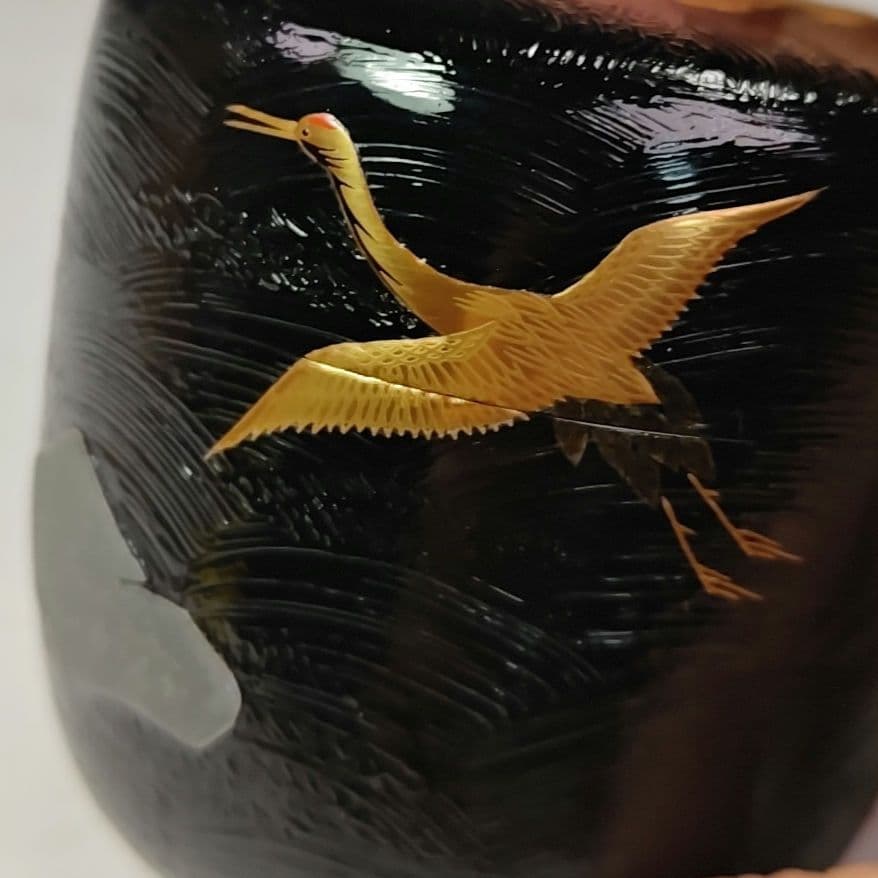 イ439 棗『吉田宗利』『波塗蓬莱山　大棗　共箱』鶴亀　螺鈿金蒔絵漆塗　茶道具