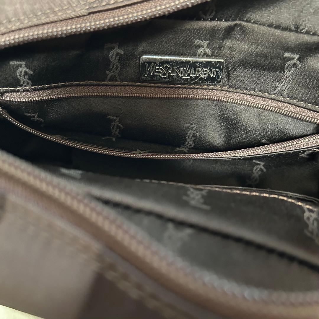 YSL イヴサンローラン ロゴ総柄 ハンドバッグ ブラウン系