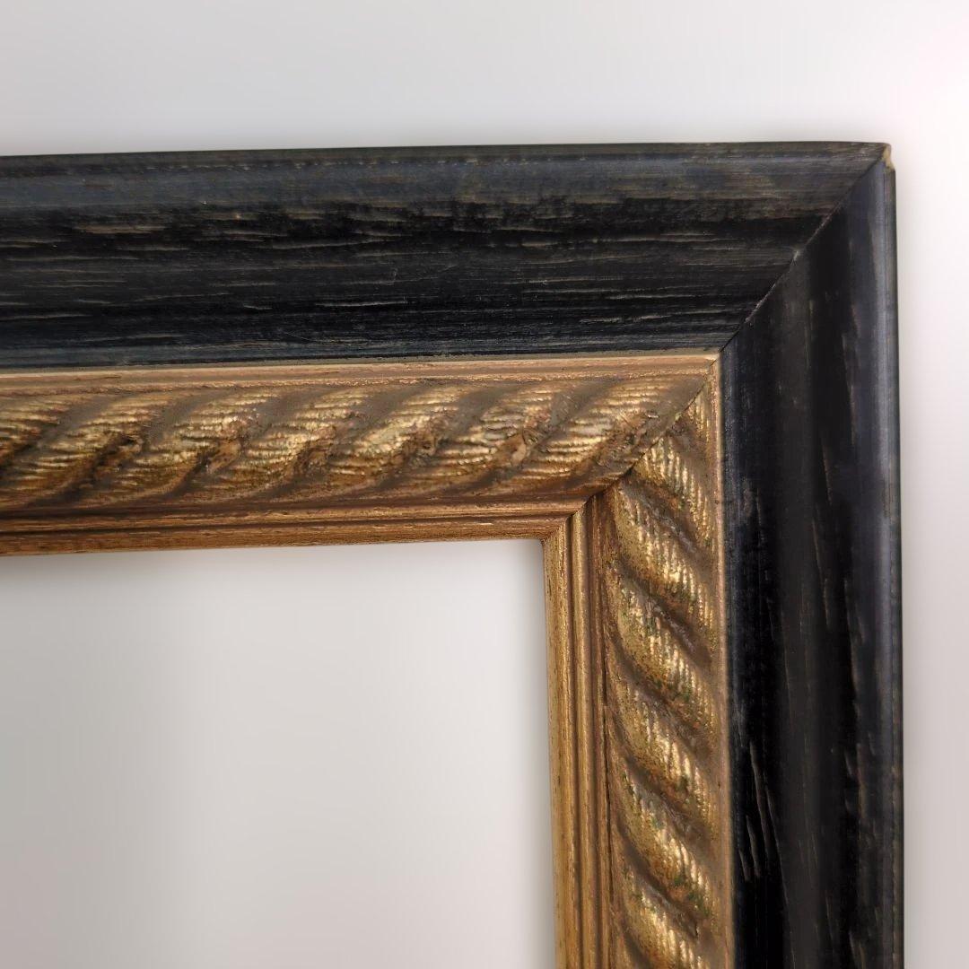 木製額縁 F30号 木製黒金ロープ模様 アクリル板・マット付