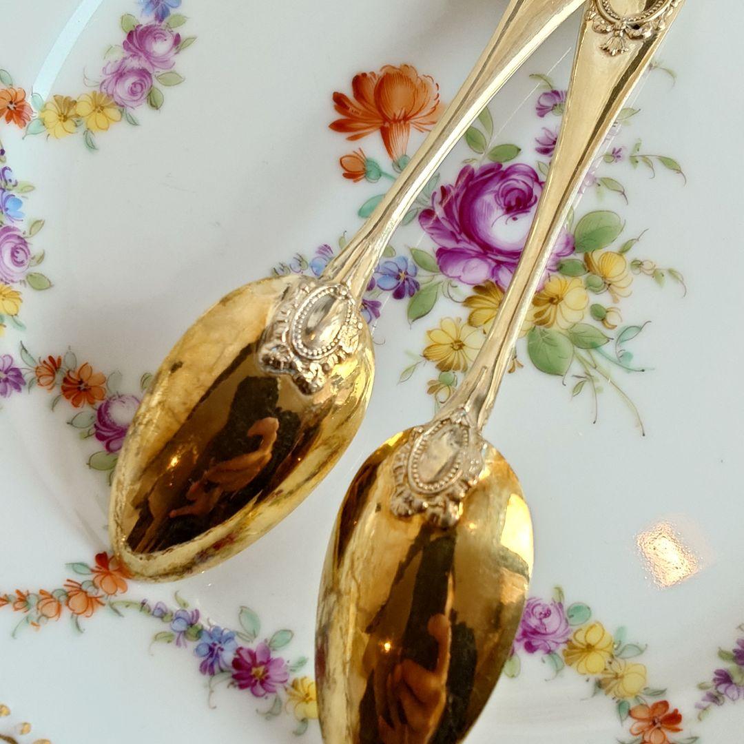 スプーン 2本セット　フランス　純銀製　シルバー800 純金鍍金