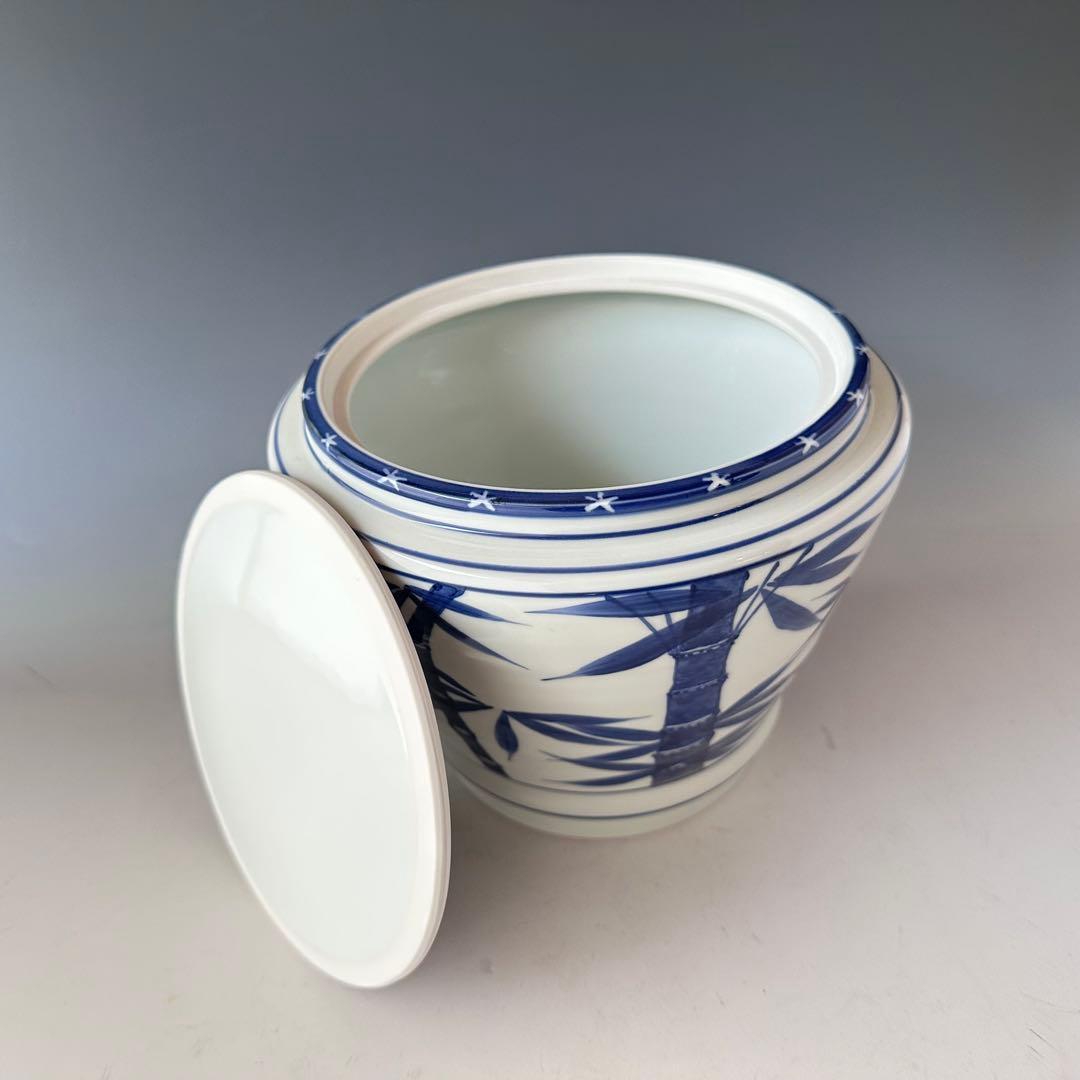 茶道具　染付　竹　水指　蓋赤絵　手塚桃峰　共箱　京焼　茶会　稽古　棚