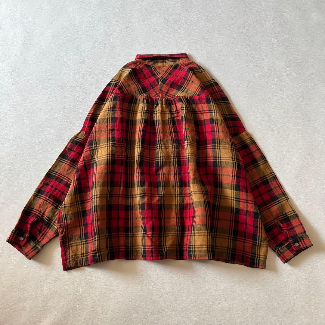 b1232＊ イチアンティークス リネンタータンチェックシャツ