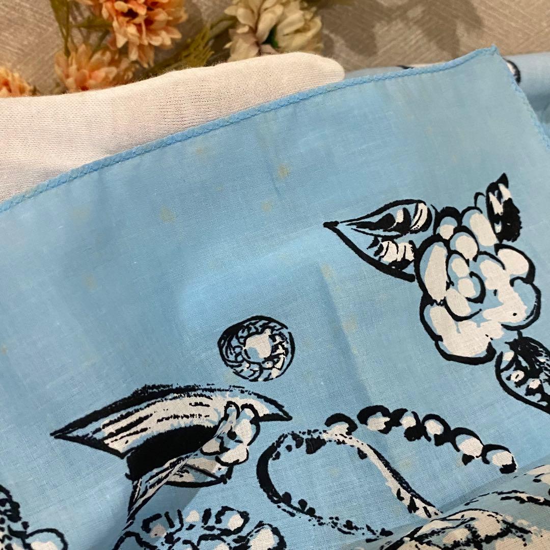 VINTAGE CHANEL ハンカチーフ ブルー カメリア ココマーク