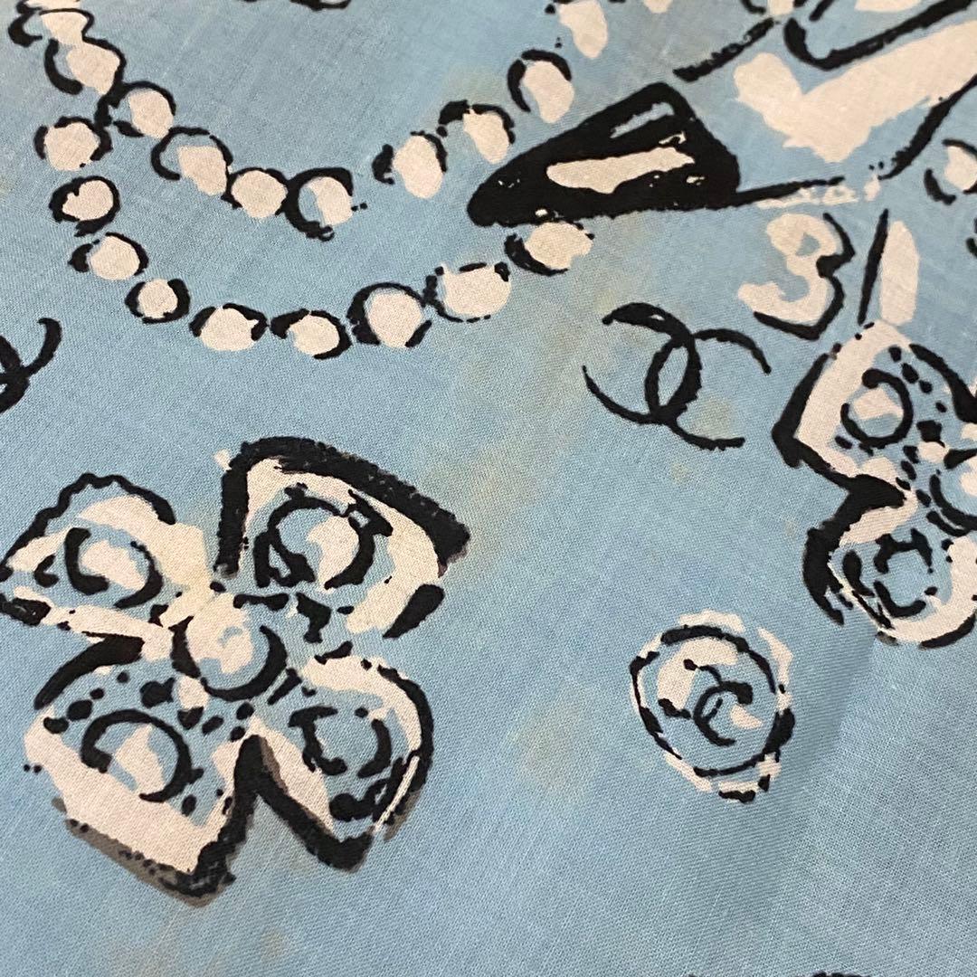 VINTAGE CHANEL ハンカチーフ ブルー カメリア ココマーク