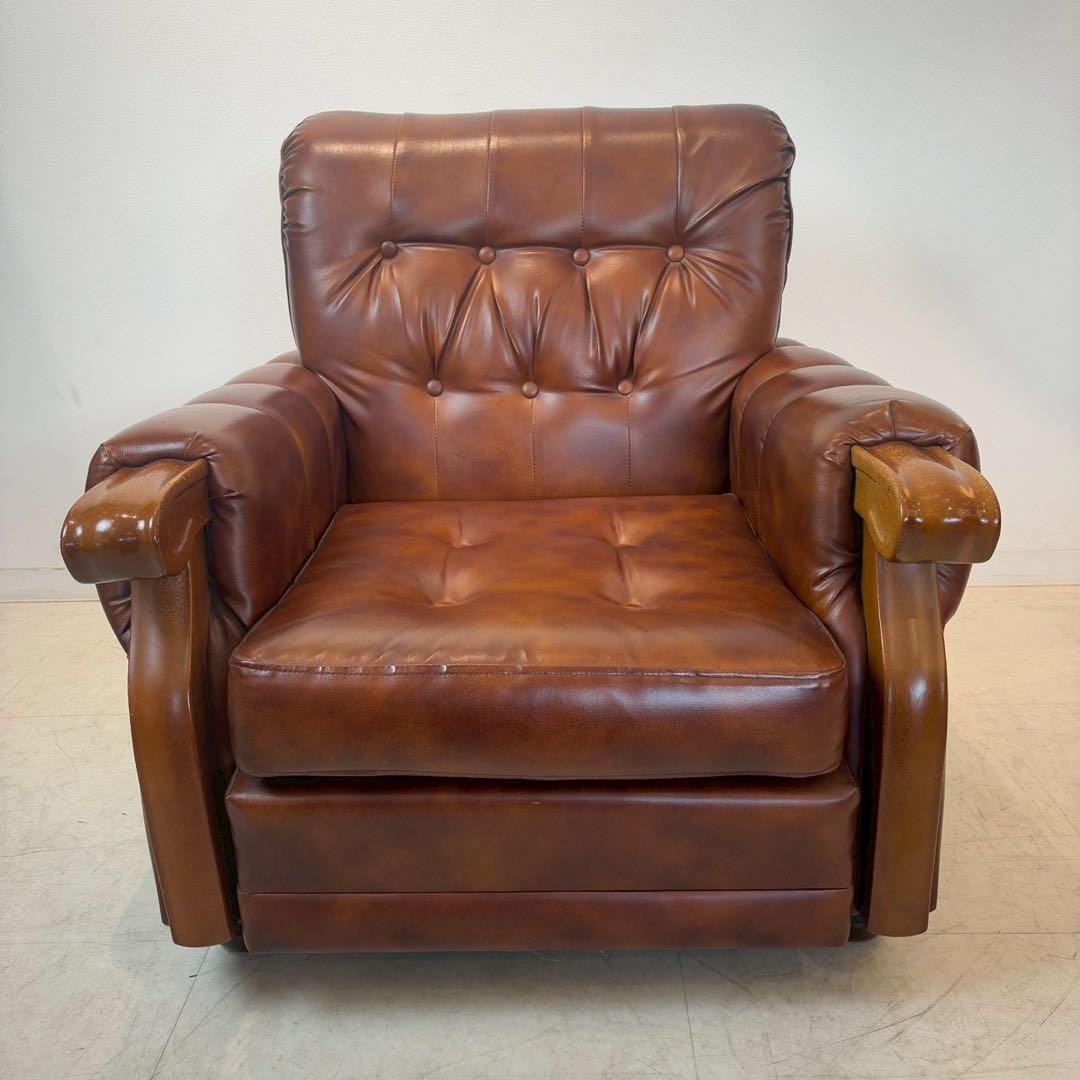 西洋アンティーク レザー 1人掛けソファ ロビーチェア 昭和レトロ 1/2