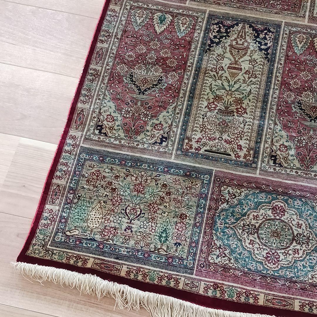 Y2691 ペルシャ絨毯 クム産 シルク100% 手織り100万ノット 工房