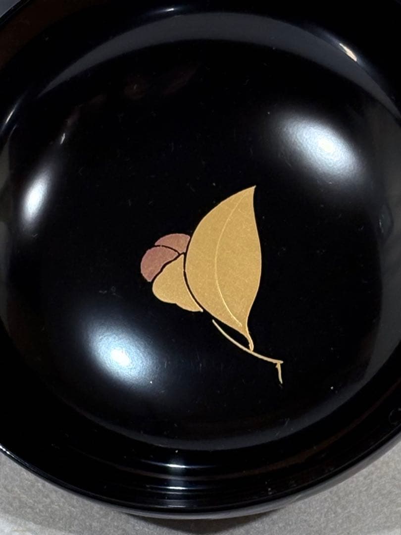 輪島塗　元岡光漆堂謹製　蒔絵師 静峰　塗師 清斉　椿蒔絵 吸物椀五客　美品　共箱