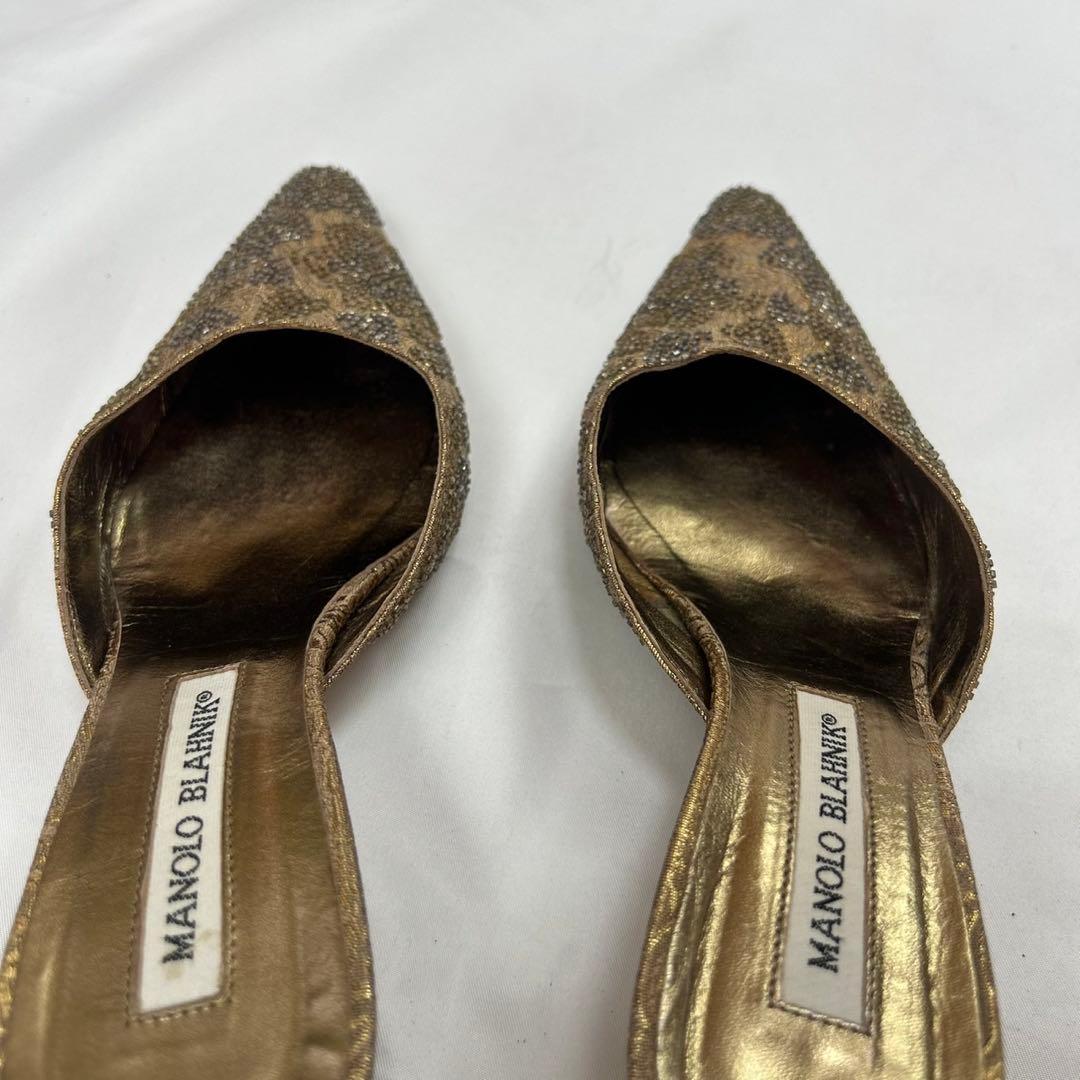 F862 23cm 36 マノロブラニク ビーズ レース ミュール レディース