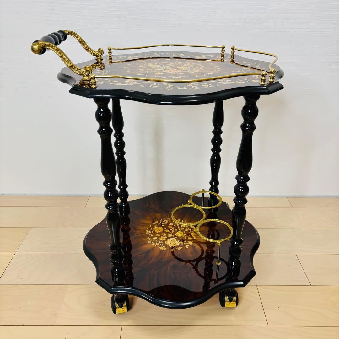 イタリア製 ティーワゴン 象嵌細工 アンティークワゴン キッチンワゴン　送料込