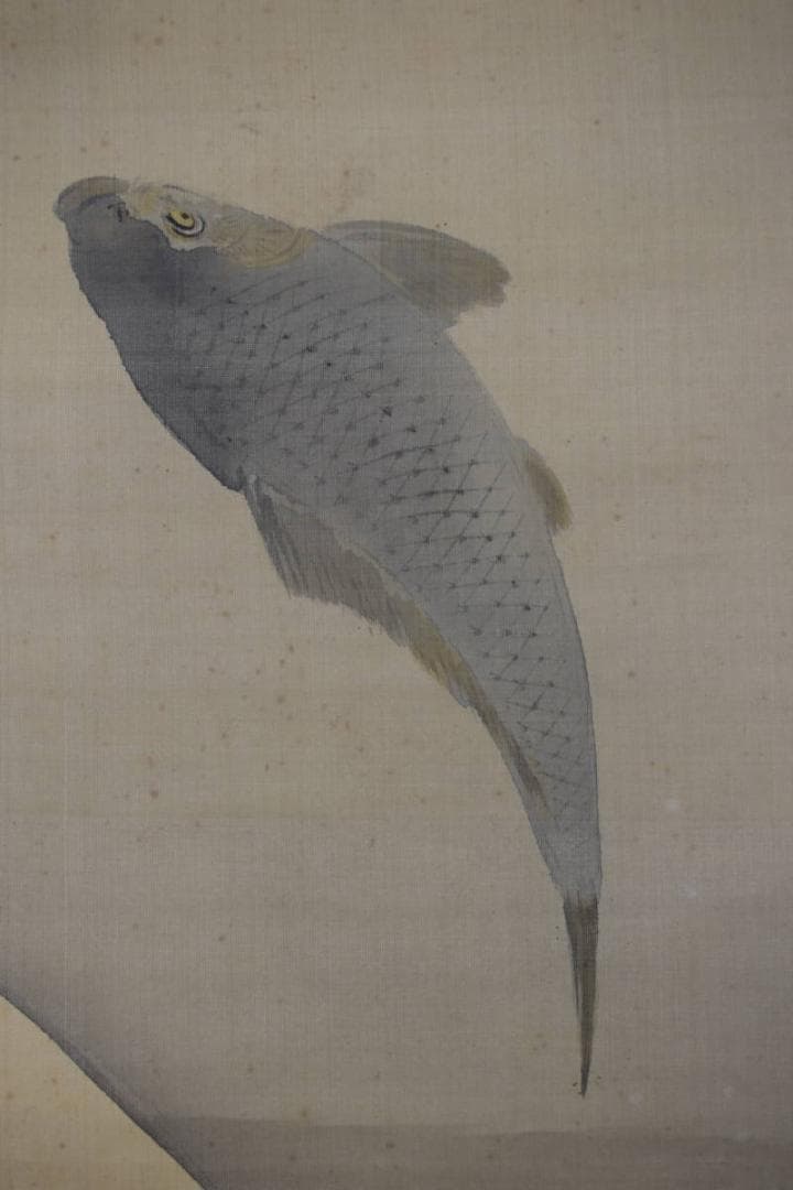 【真作】菊池容斎/鯉滝昇り図/掛軸☆宝船☆Z-546