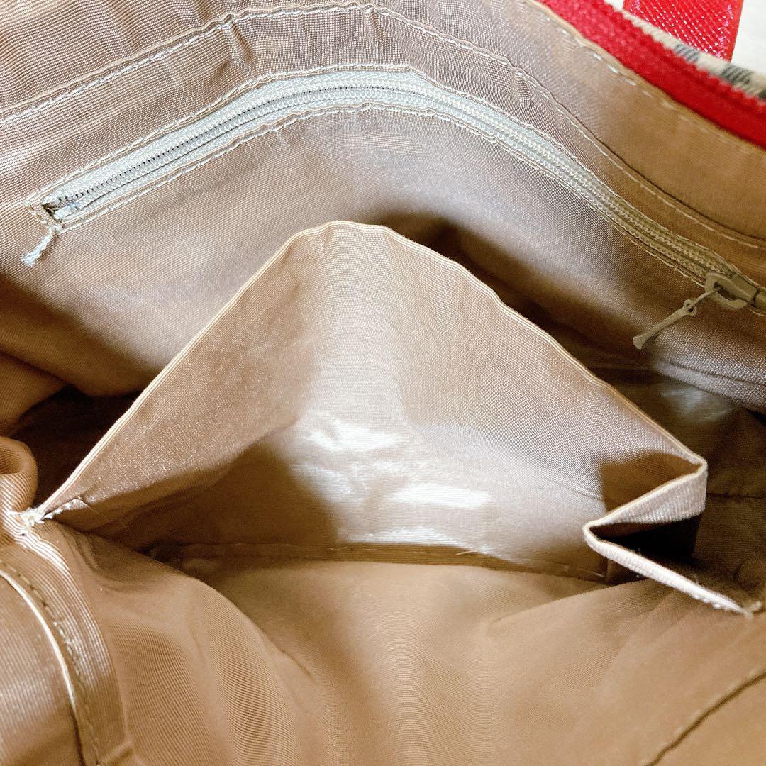 バーバリー BURBERRY ノバチェック ハンドバッグ ベージュ レッド