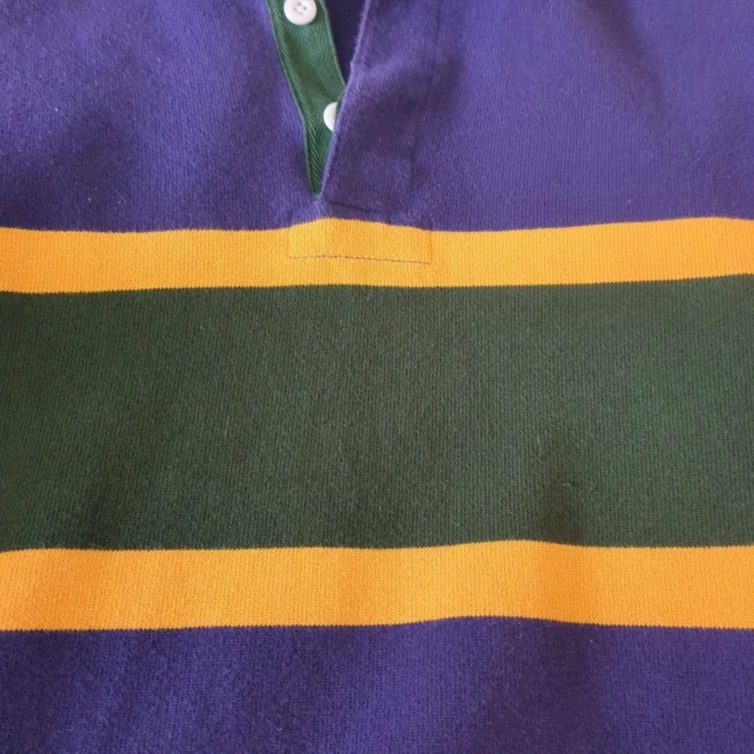 BEAMS ラガーシャツ 紫 緑 イエローボーダー やや厚手生地