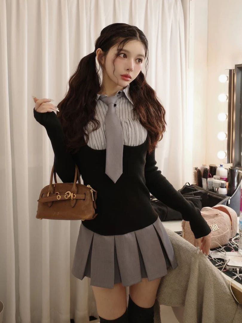 Darich シャツドッキングニットミニワンピース FREE SIZE