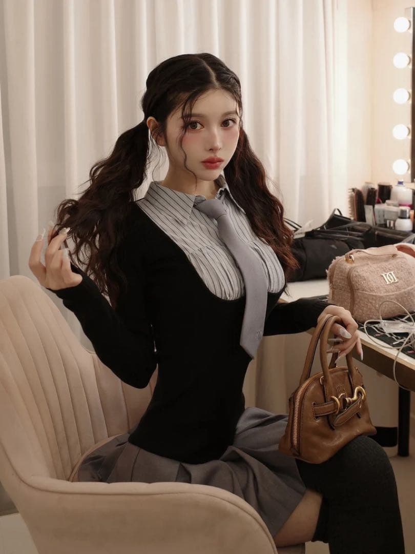 Darich シャツドッキングニットミニワンピース FREE SIZE