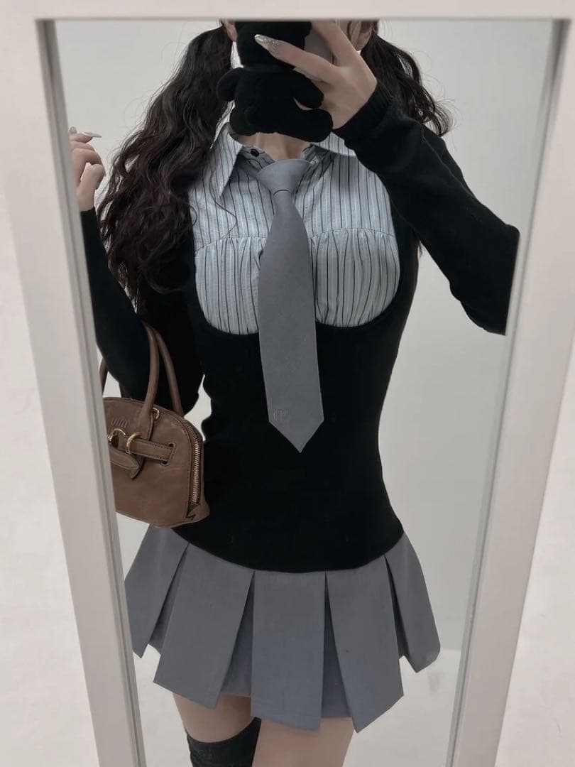 Darich シャツドッキングニットミニワンピース FREE SIZE