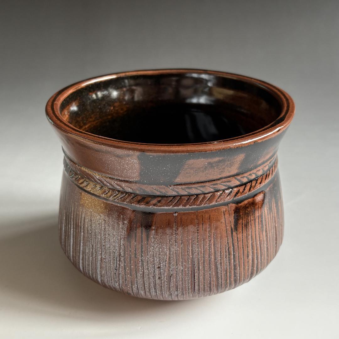 善光作　鉄釉　俵形　建水　茶道具