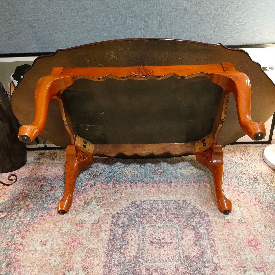 ロココ調 ローテーブル 猫脚 貝彫刻 オーバルテーブル