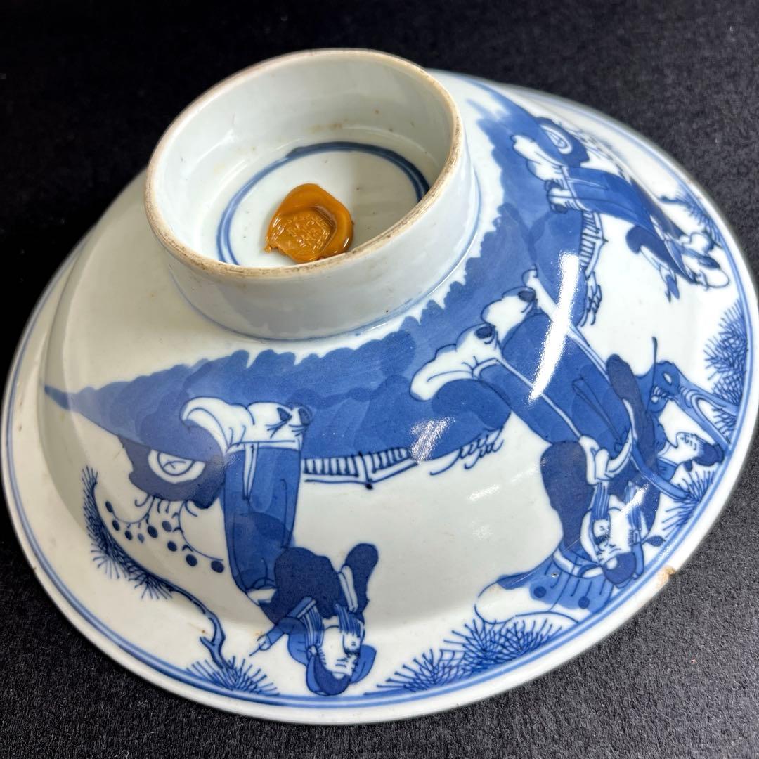 中国清時代　新渡青花人物画平鉢　口径約21㎝　東Y8-0106☆2Fトコオオ