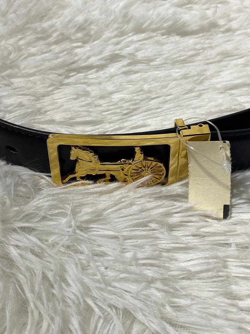 美品　CELINE セリーヌ 馬車 バックル レザーベルト 黒 イタリア製