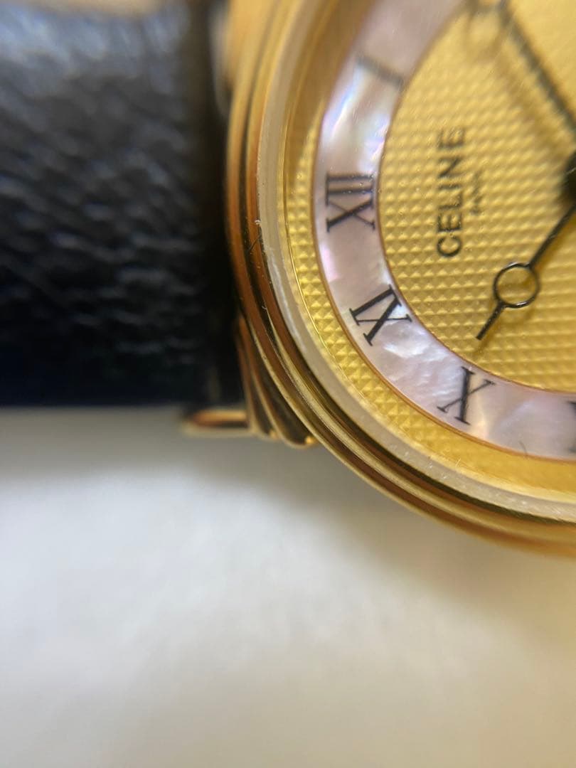 CELINE ネイビー レザー アナログ時計