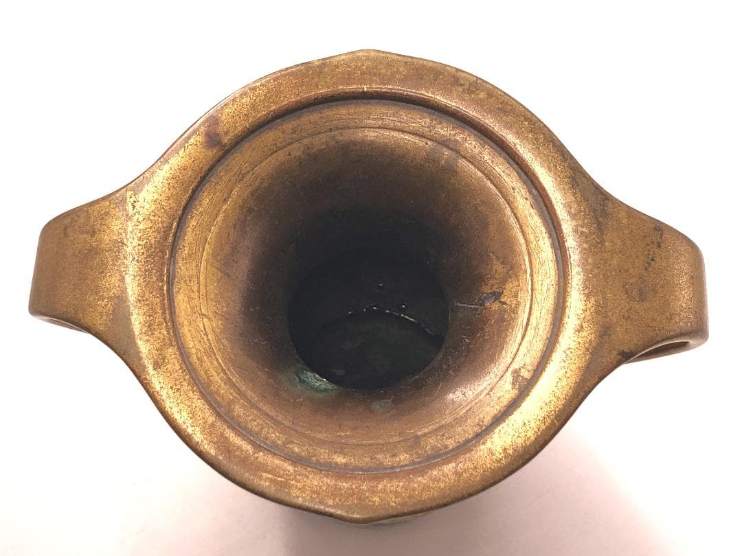 【 江戸期金銅製双耳花器 】　渡来古代様式　寺院仏具