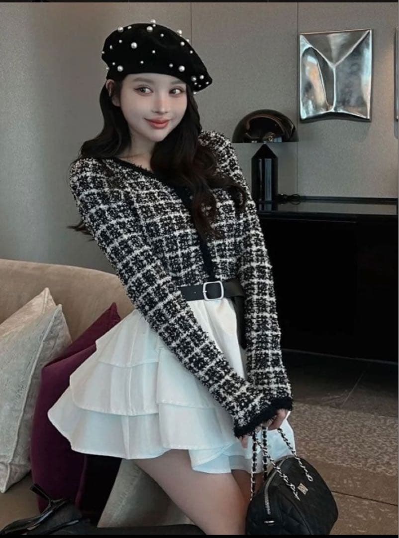 10分間値下げ【Darich】ボリュームフリルツイードニットミニワンピース