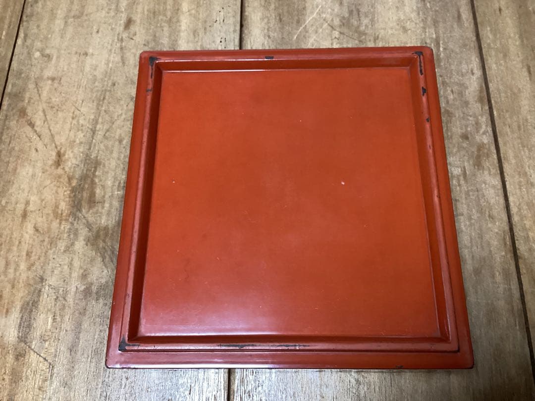 輪島製朱地藻紋刻　五段　重箱　台付　(検) 堆朱　鎌倉彫