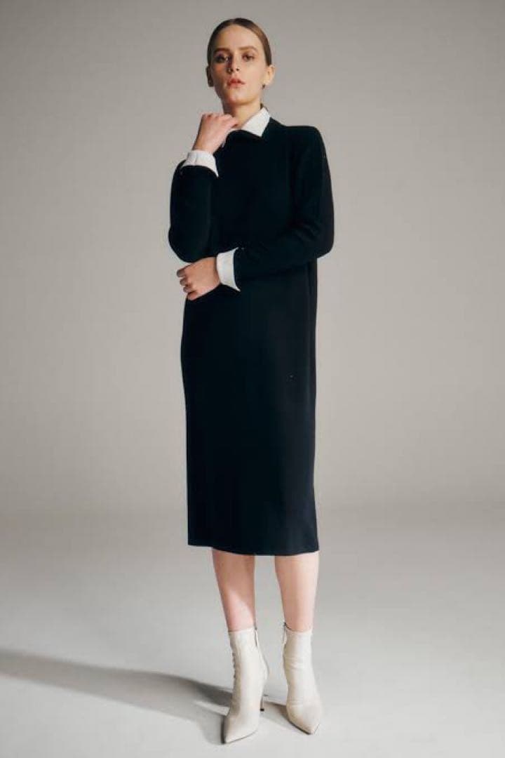 ROOM NO.8 BLACK / ニードル バイカラー カフス ドレス