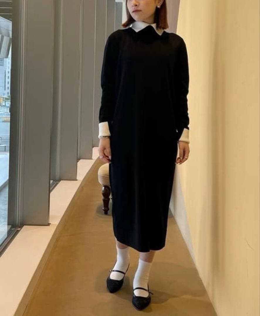 ROOM NO.8 BLACK / ニードル バイカラー カフス ドレス