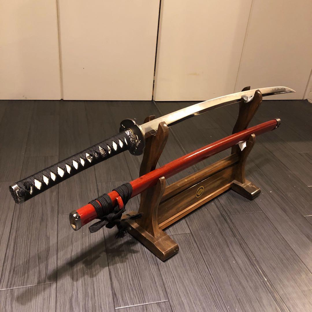 高級模造刀　居合刀　優乱刃紋　朱拵え　合金刀身