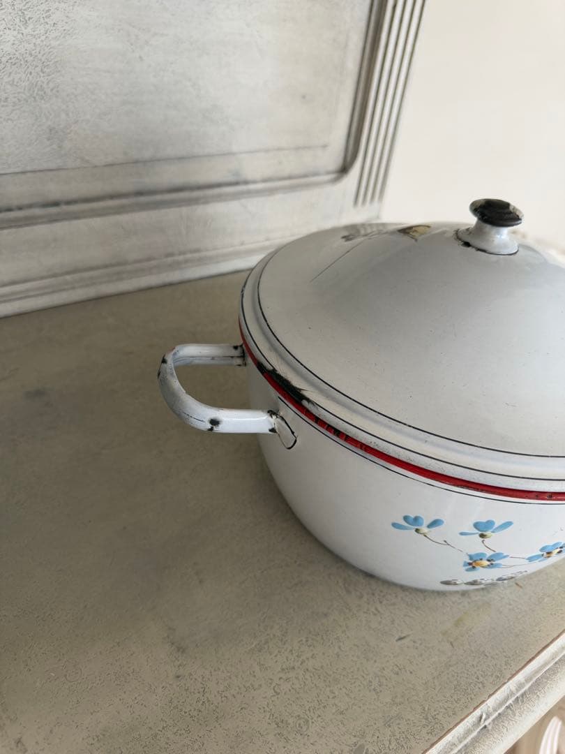 フランスアンティークJapy社小鳥とベリーのホーロースーピエールチューリーン