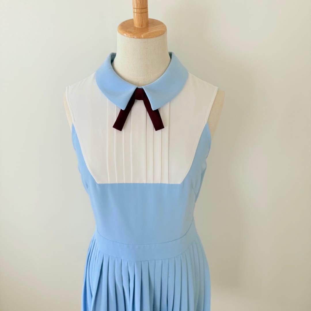 TED BAKER テッドベイカー 襟付き リボン プリーツ ワンピース ブルー