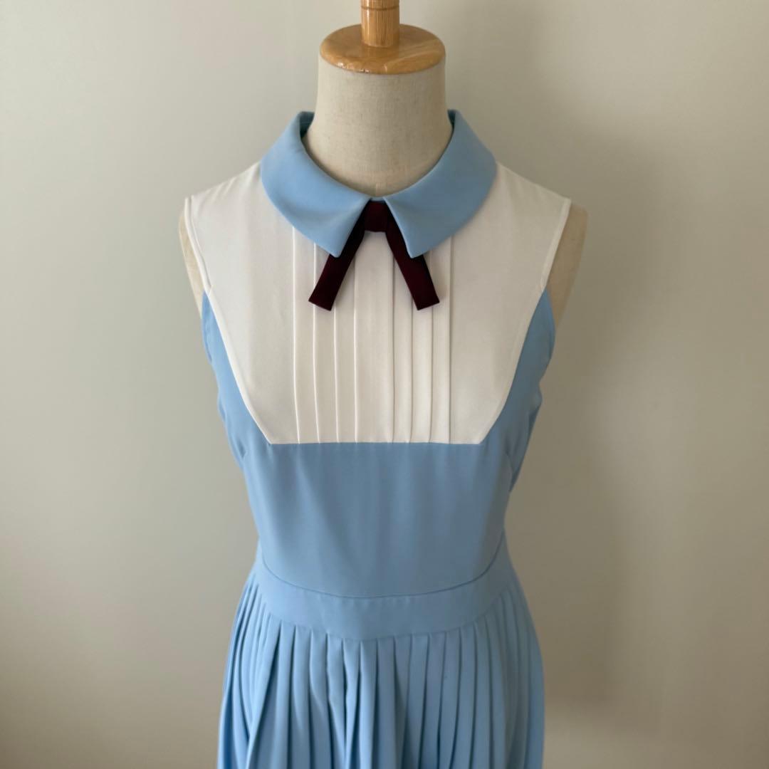TED BAKER テッドベイカー 襟付き リボン プリーツ ワンピース ブルー