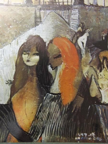 織田廣喜、小川のほとりの女達、希少な額装用画集より、新品高級額装付