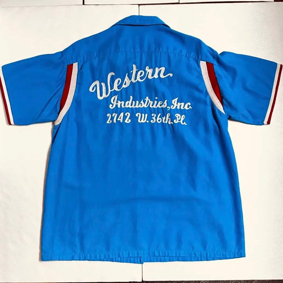 60s Hiltonヒルトン　ボーリングシャツ　L ターコイズブルー⑨