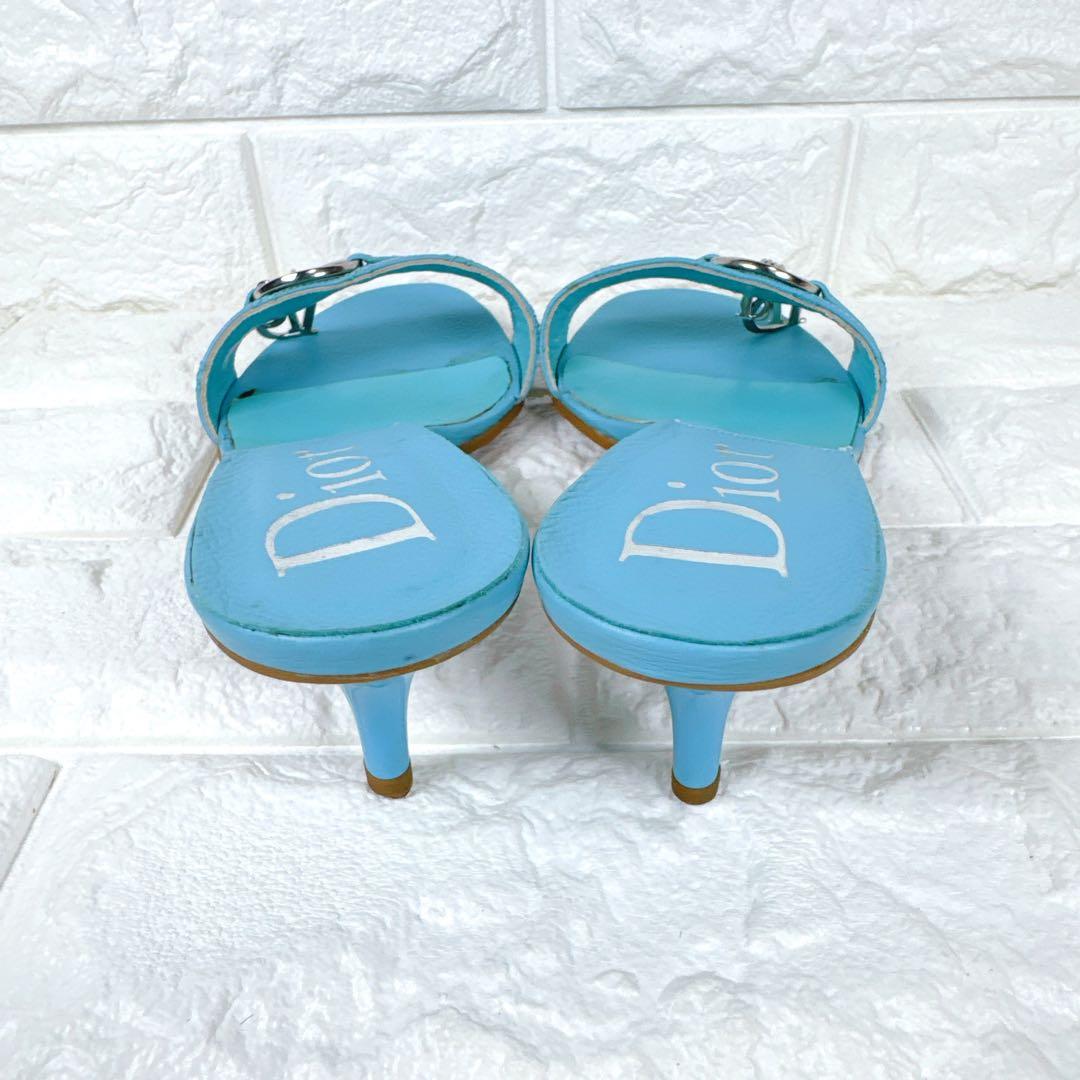 Christian Dior ブルー カンナージュ ロゴ チャーム ミュール