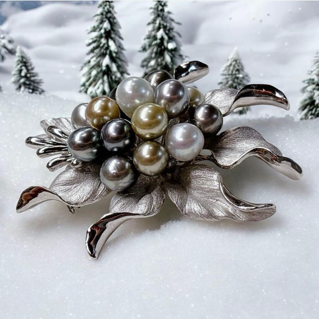 【SILVER パールブローチ】