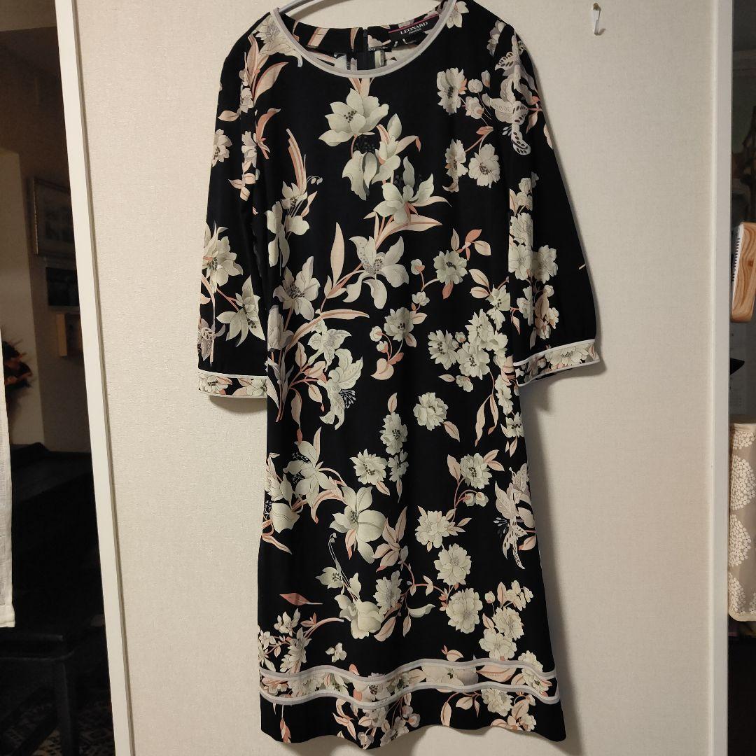 LEONARD 花柄 七分袖 ひざ丈ワンピース