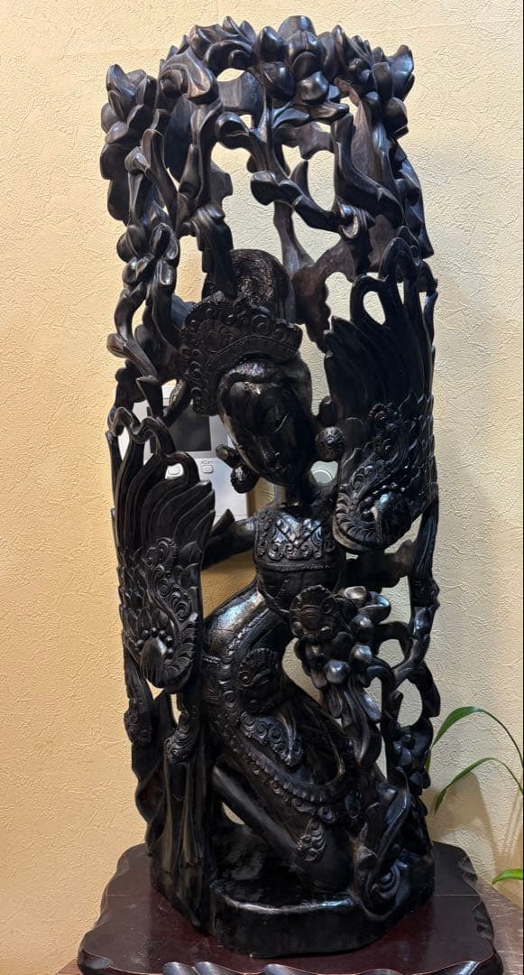 黒檀 木彫 細密彫刻 女神 83cm 大型 バリ　木彫　アジアン　ラマーヤナ神話