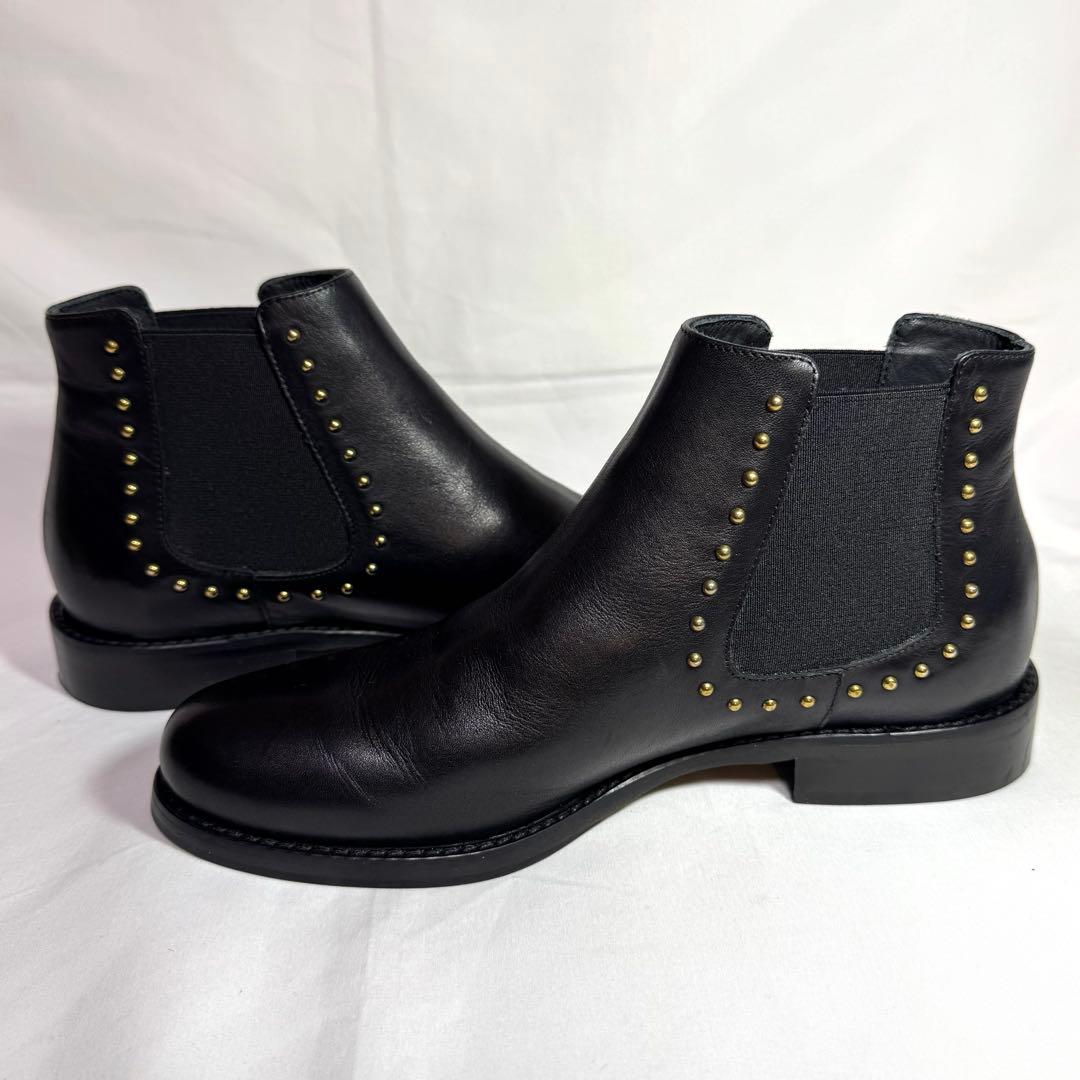 【極美品】ファビオルスコーニ　黒 レザー サイドゴア スタッズ付き 24.5