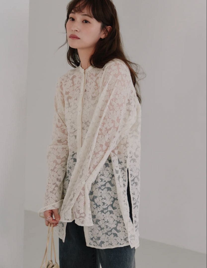 最終割引価格　hella tulle embroidery shirt