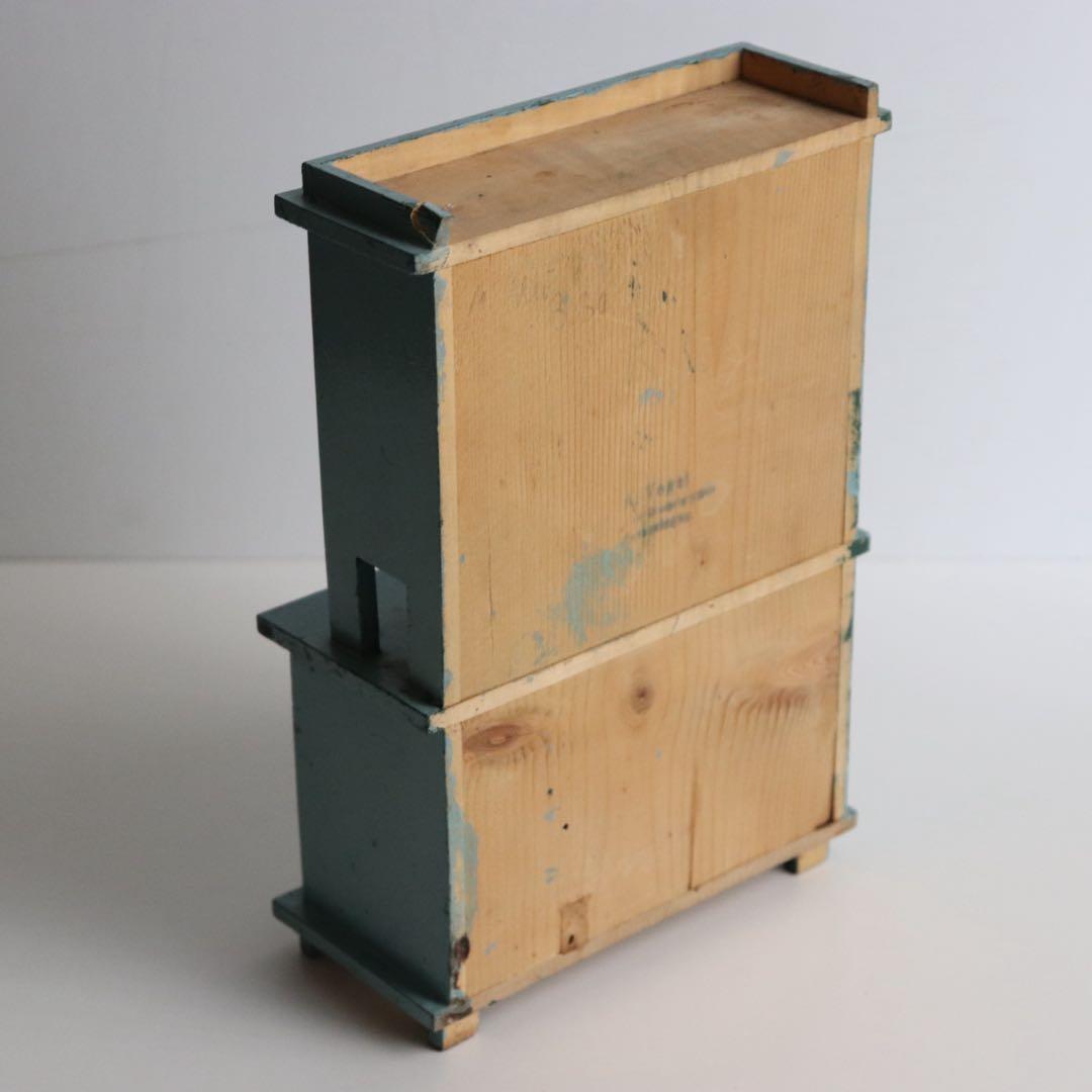 アンティーク　ドールハウス　食器棚　キャビネット　くすみブルー　ミニチュア家具