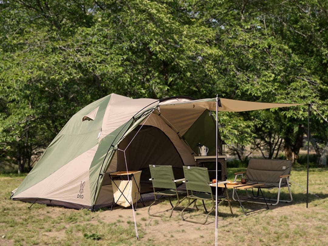 【前方ポール付】DODザワンタッチテントL タンカーキ4〜5名初心者簡単 廃盤品